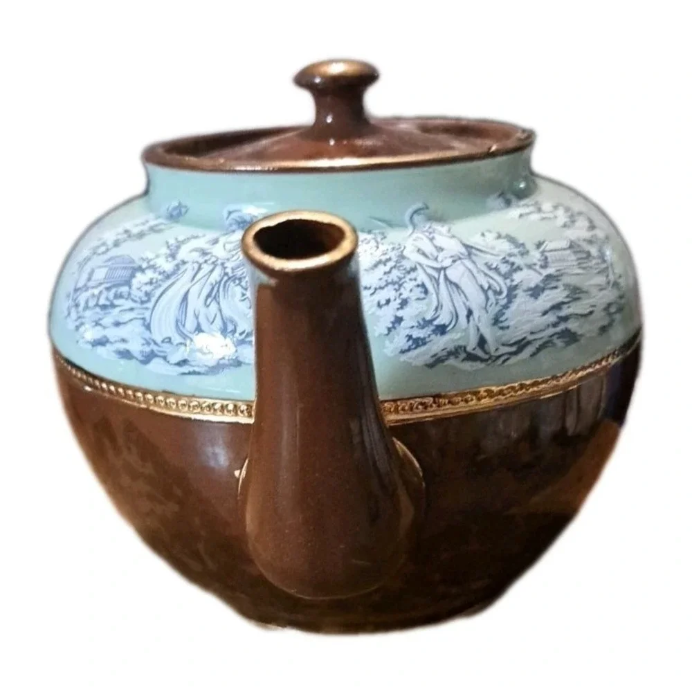 Vintage Sadler Staffordshire England Porcelain Teapot Greek Design Brown Green‎